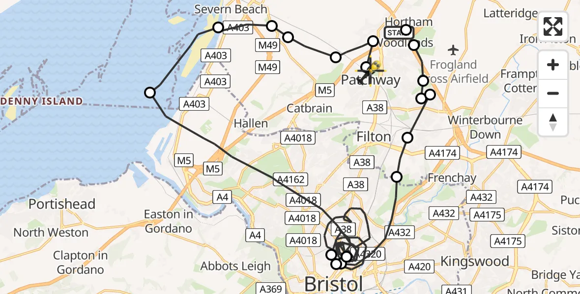 Flight route map: Police Helicopter to Bristol, Waterside Drive