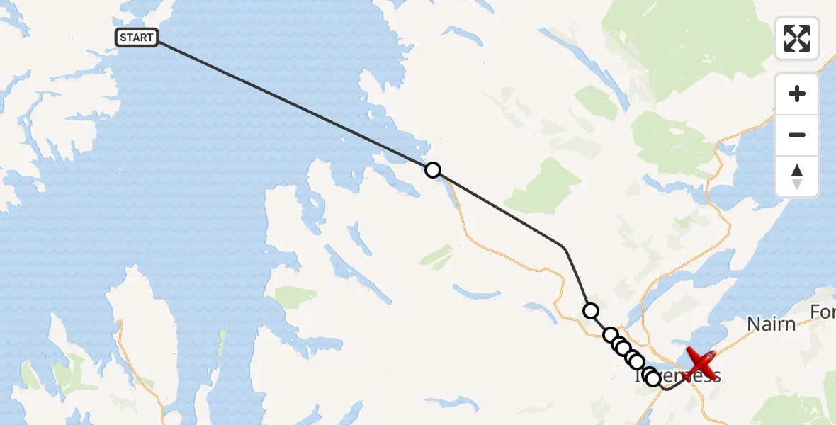 Flight route map: Air Ambulance Aircraft to Inverness, A96