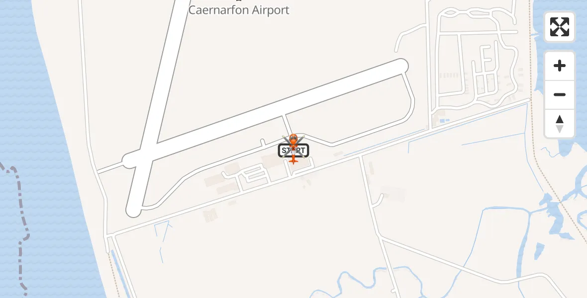 Flight path map showing Coastguard Helicopter route from Caernarfon Airport to Caernarfon Airport