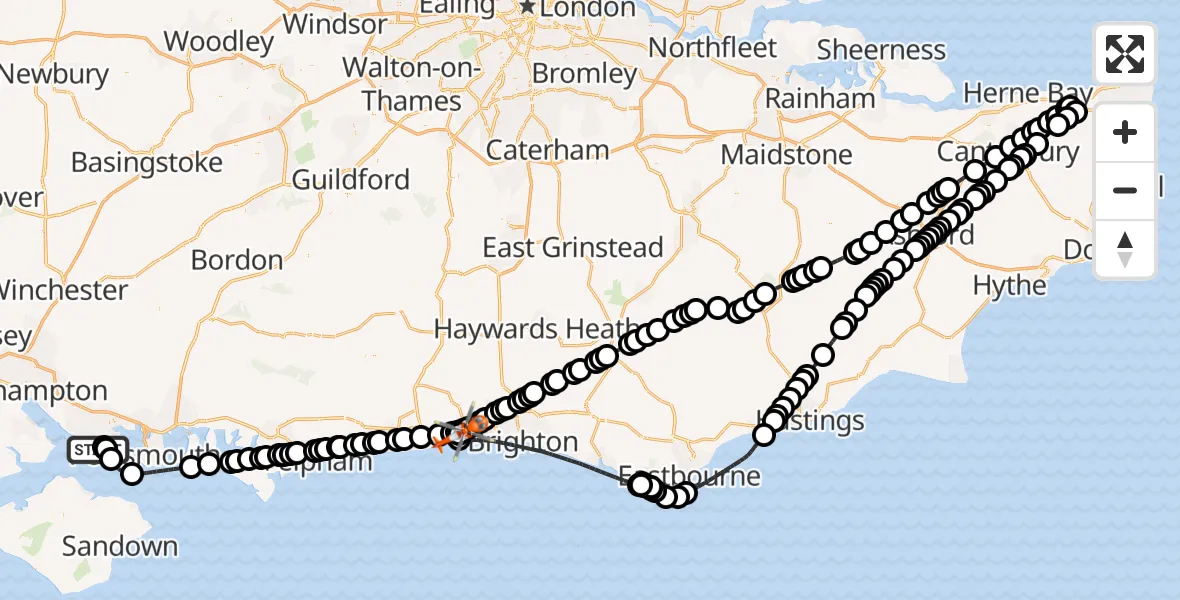 Flight route map: Coastguard Helicopter to Brighton City Airport, Brighton City Airport