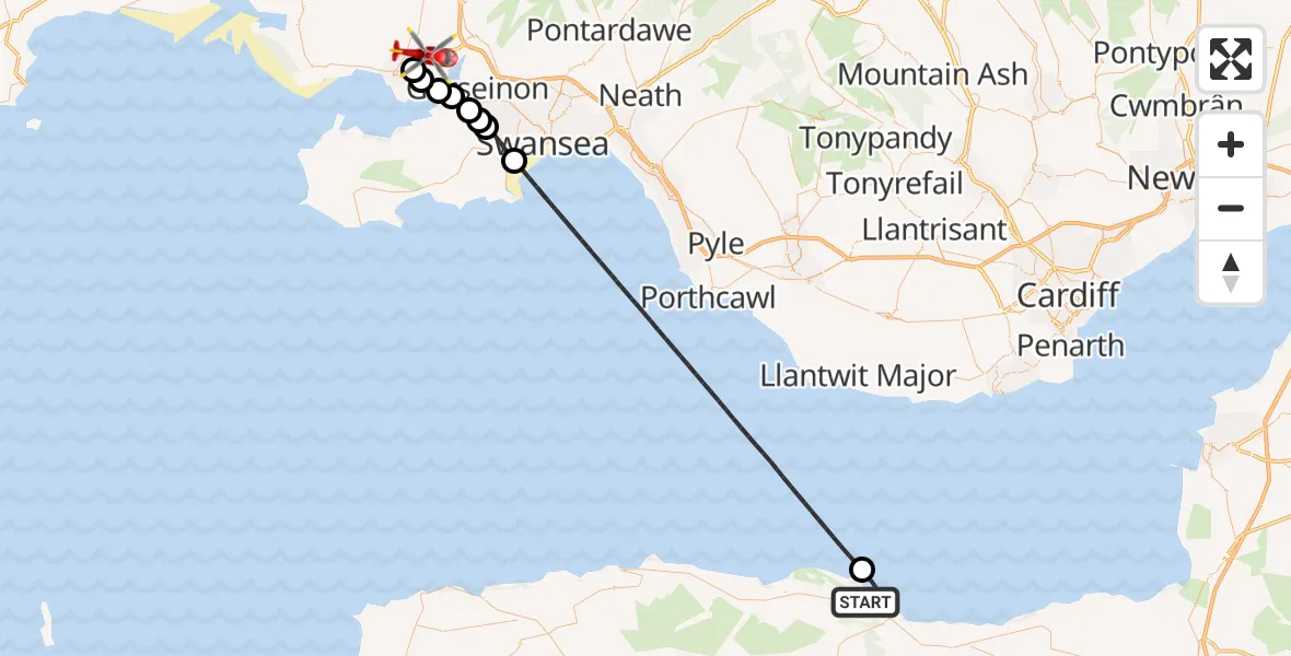 Routekaart van de vlucht: Air Ambulance Helicopter to Dafen, Heol Aur