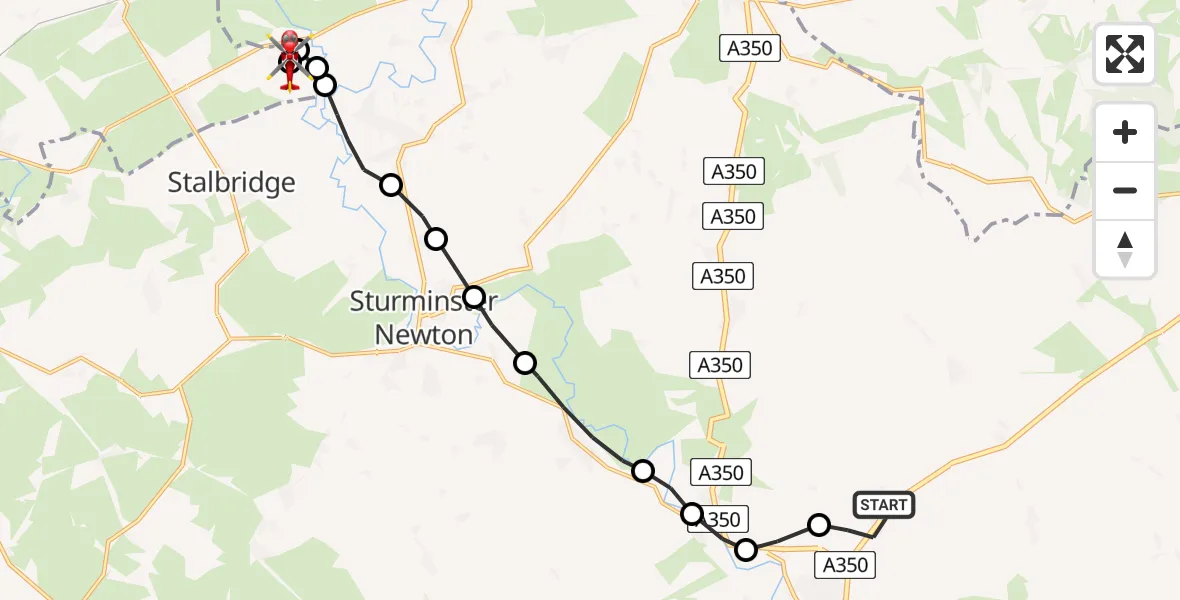 Routekaart van de vlucht: Air Ambulance Helicopter to Henstridge Airfield, Henstridge Airfield