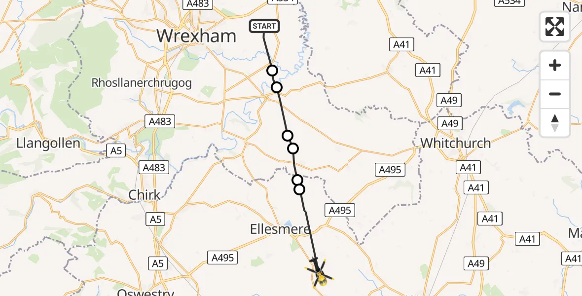 Routekaart van de vlucht: Police Helicopter to Cockshutt, A528
