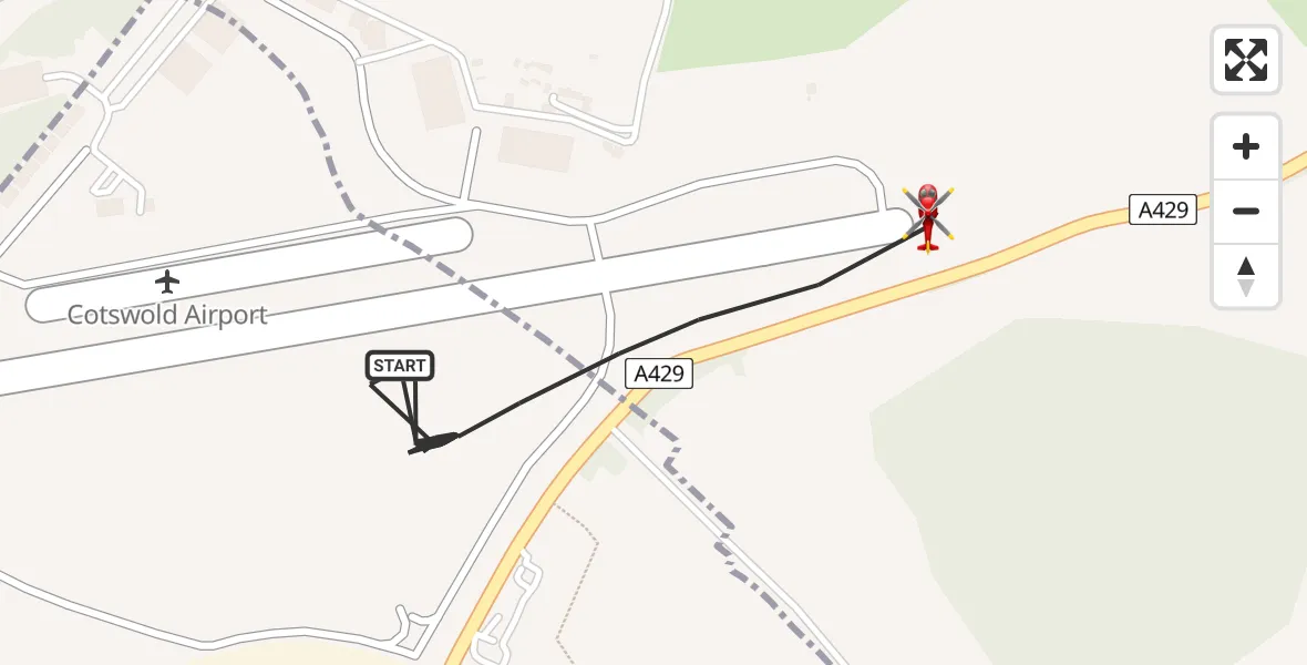Flight route map: Air Ambulance Helicopter to Cotswold Airport, Cotswold Airport