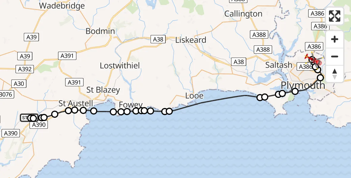 Routekaart van de vlucht: Air Ambulance Helicopter to Derriford Hospital, Derriford Hospital