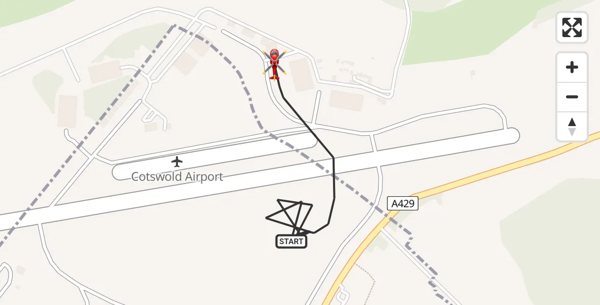 Flight route map: Air Ambulance Helicopter to Cotswold Airport, Cotswold Airport