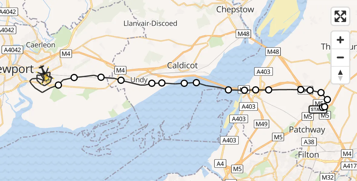 Flight route map: Police Helicopter to Newport, Liswerry Park Drive