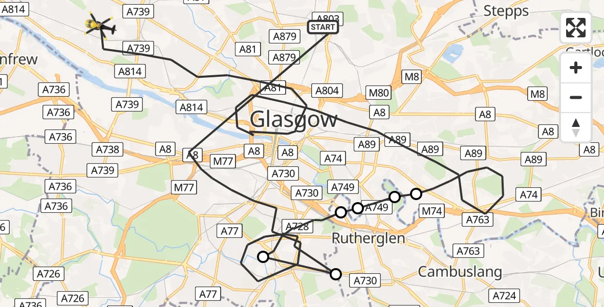 Flight route map: Police Helicopter to Glasgow, Jordanhill Drive