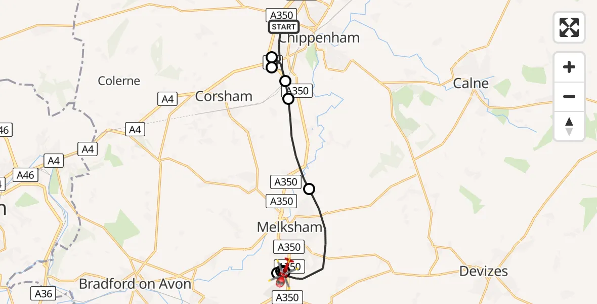 Routekaart van de vlucht: Air Ambulance Helicopter to Wiltshire Air Ambulance, Wiltshire Air Ambulance