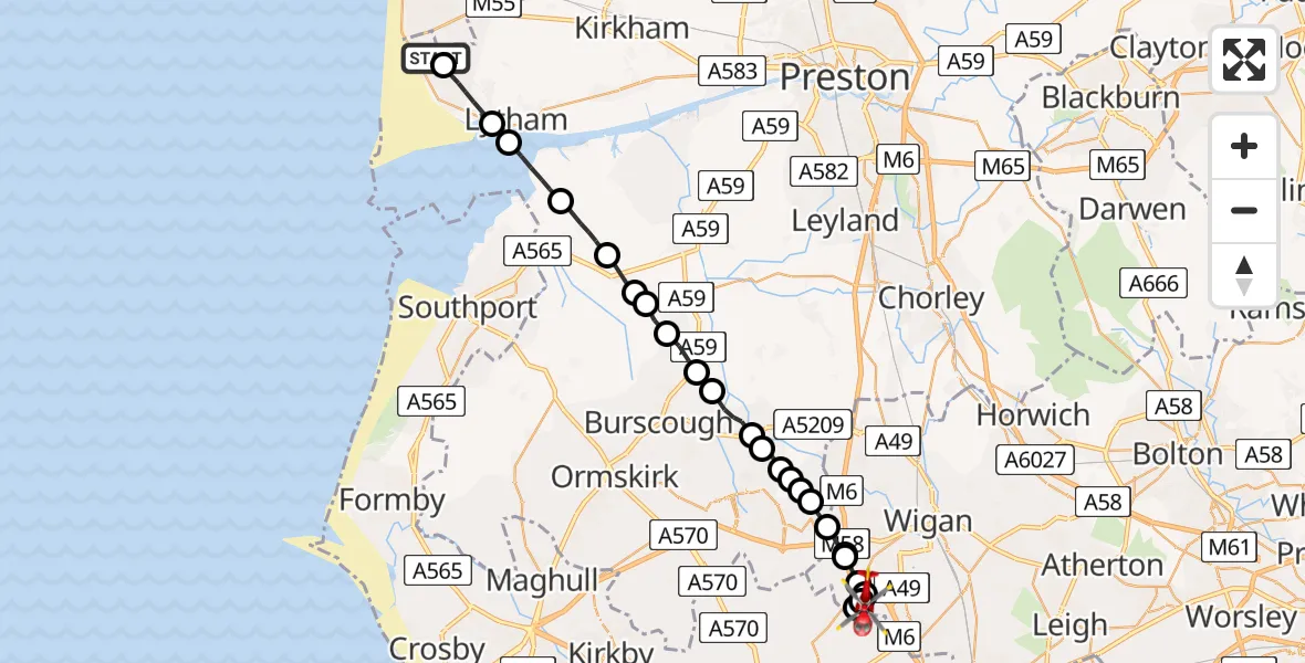 Flight route map: Air Ambulance Helicopter to North Ashton, Ashton Road