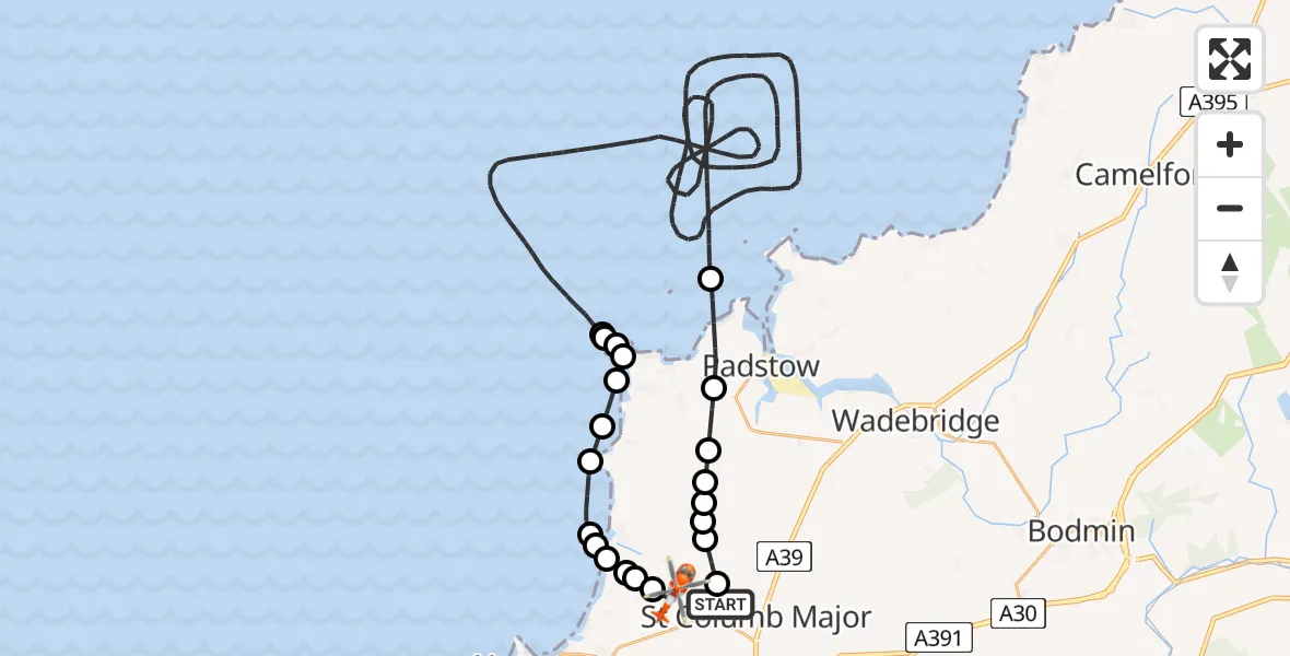 Routekaart van de vlucht: Coastguard Helicopter to Cornwall Airport Newquay, Cornwall Airport Newquay