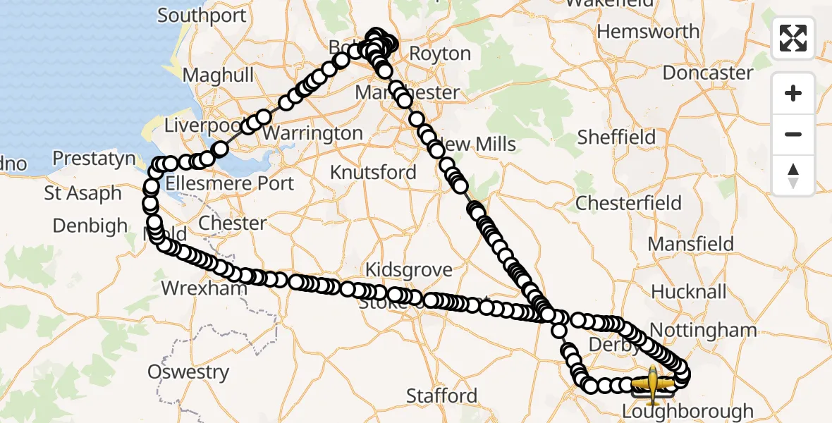 Routekaart van de vlucht: Police Aircraft to East Midlands Airport, East Midlands Airport