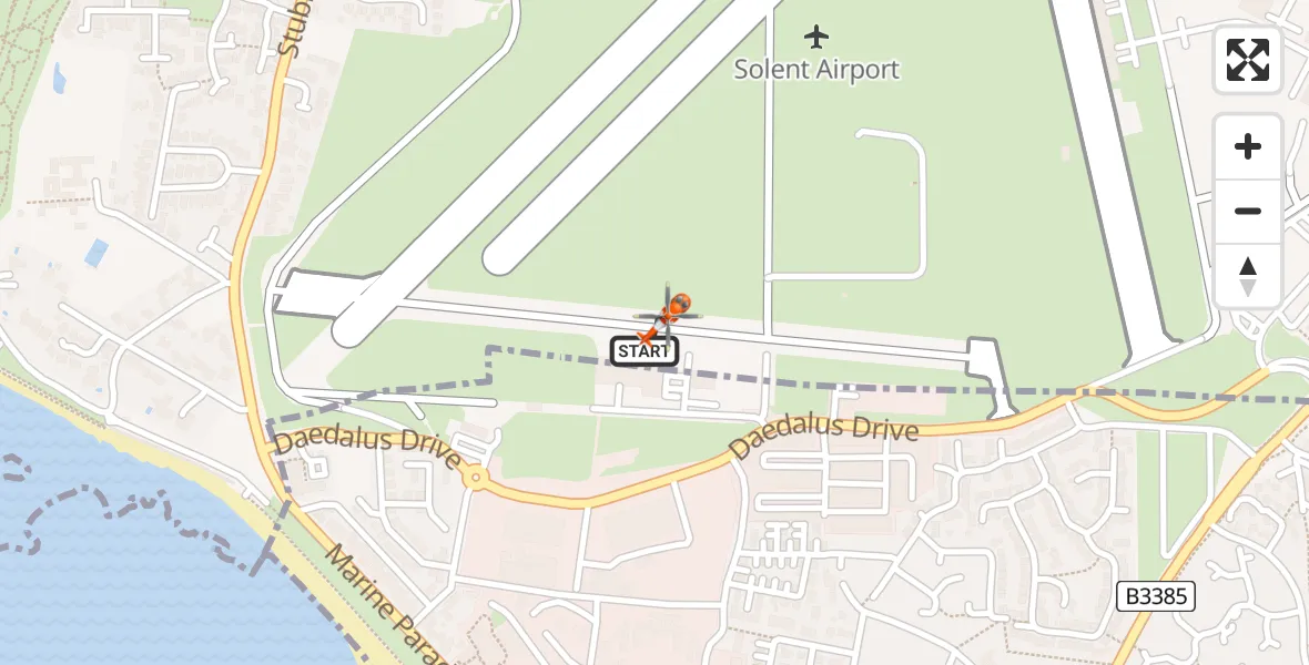 Flight path map showing Coastguard Helicopter route from Solent Airport to Solent Airport