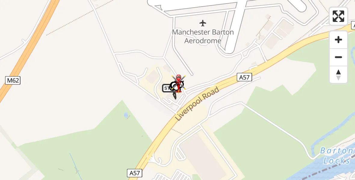 Flight path map showing Air Ambulance Helicopter route from Manchester Barton Aerodrome to Manchester Barton Aerodrome