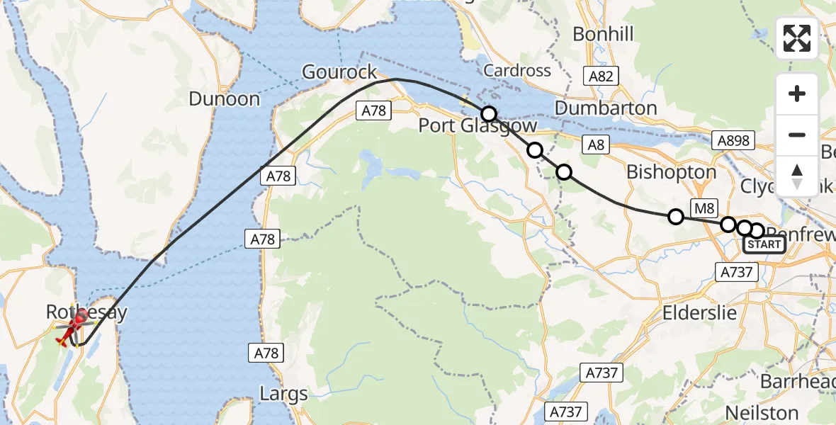 Flight route map: Air Ambulance Helicopter to Inner Seas, Inner Seas