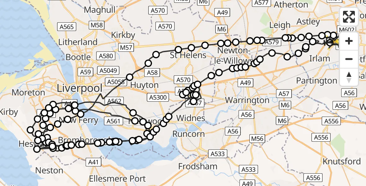 Flight path map showing Police Helicopter route from Manchester Barton Aerodrome to Manchester Barton Aerodrome