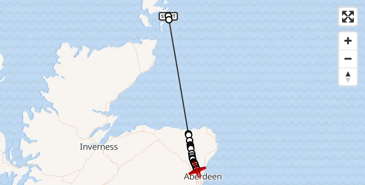 Flight route map: Air Ambulance Aircraft to Aberdeen City, Pitmedden Road