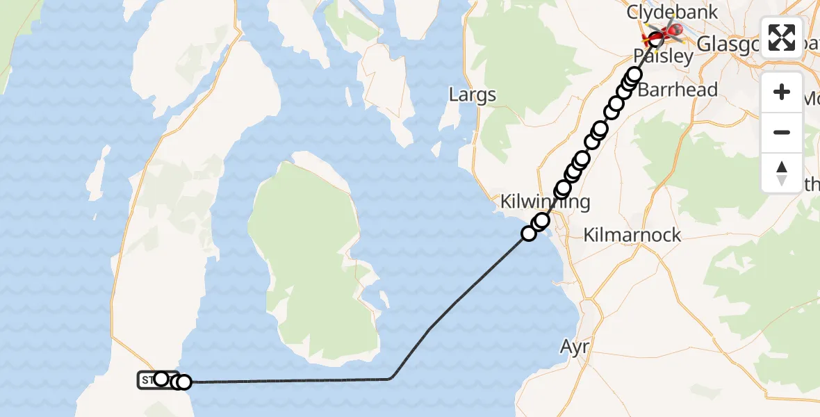 Routekaart van de vlucht: Air Ambulance Helicopter to Glasgow Airport, Glasgow Airport