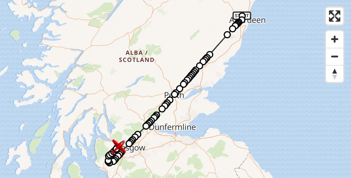 Flight route map: Air Ambulance Aircraft to Glasgow Airport, Glasgow Airport