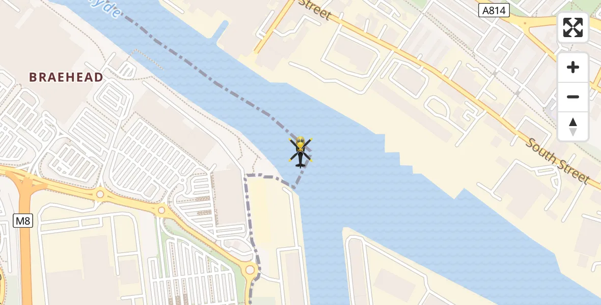 Flight path map showing Police Helicopter route from Renfrew to Renfrew