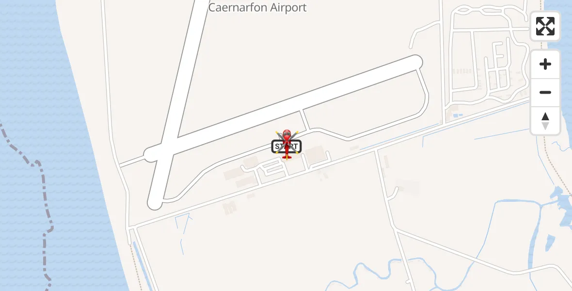 Flight path map showing Air Ambulance Helicopter route from Caernarfon Airport to Caernarfon Airport