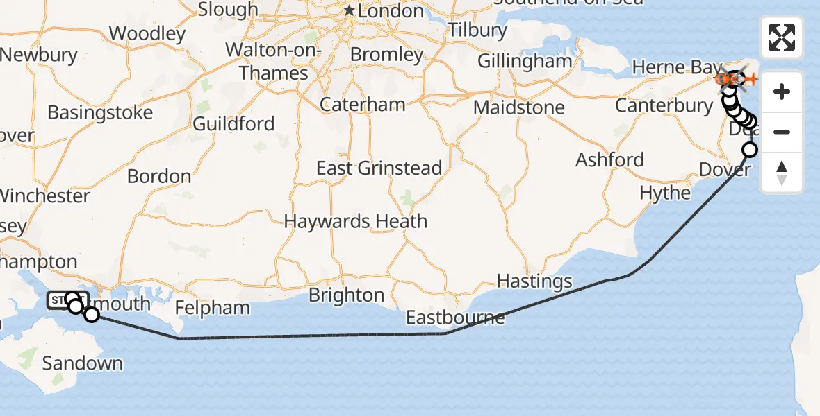 Flight route map: Coastguard Helicopter to Manston Airport, Manston Airport