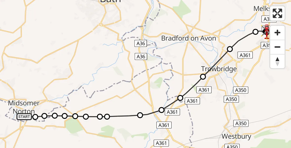 Routekaart van de vlucht: Air Ambulance Helicopter to Wiltshire Air Ambulance, Wiltshire Air Ambulance