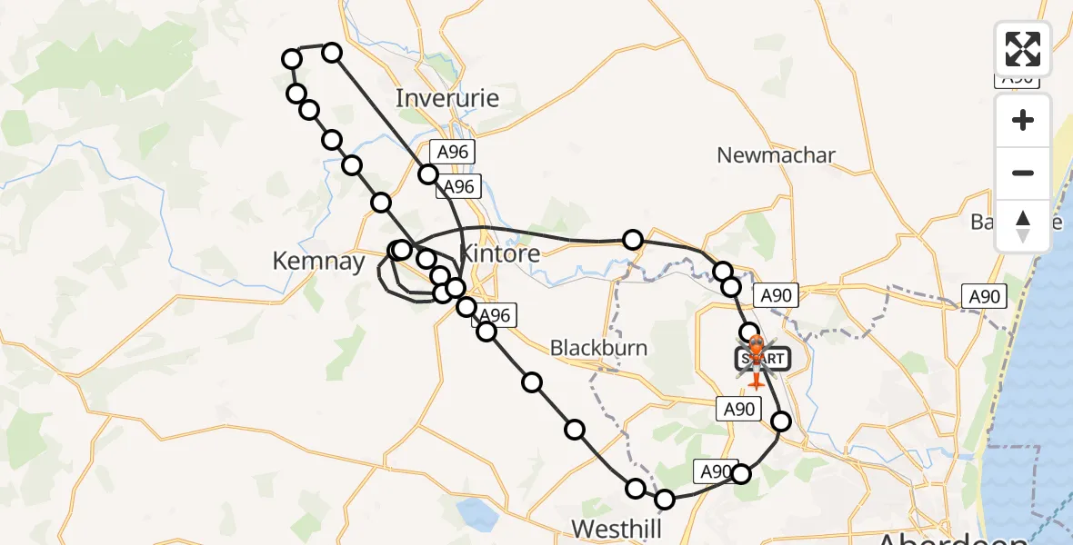 Flight route map: Coastguard Helicopter to Aberdeen International Airport, Aberdeen International Airport