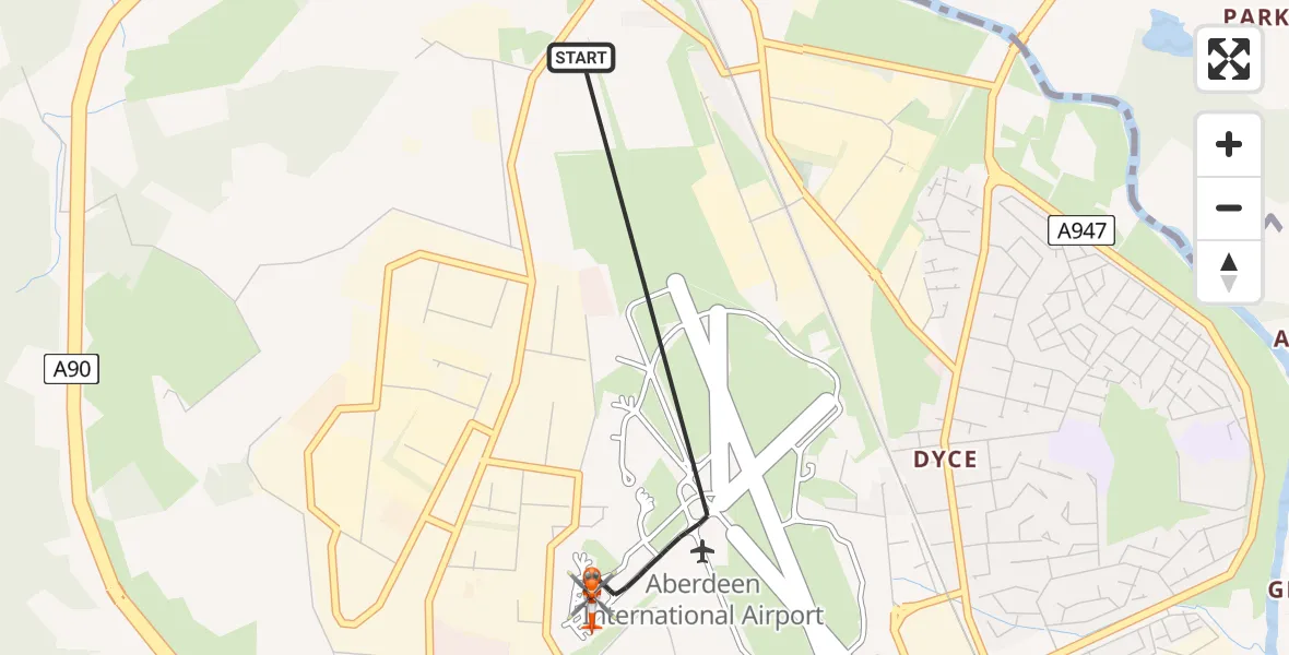 Flight route map: Coastguard Helicopter to Aberdeen International Airport, Aberdeen International Airport