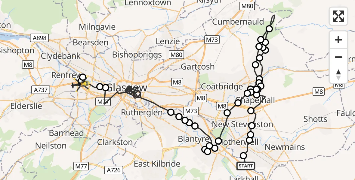 Flight route map: Police Helicopter to Renfrew, Renfrew Road