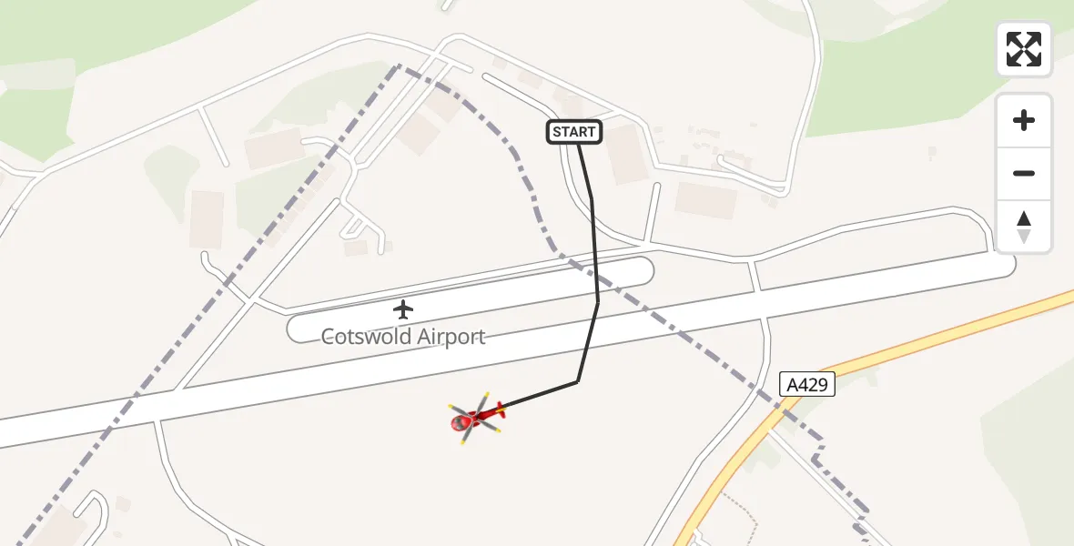 Flight route map: Air Ambulance Helicopter to Cotswold Airport, Cotswold Airport