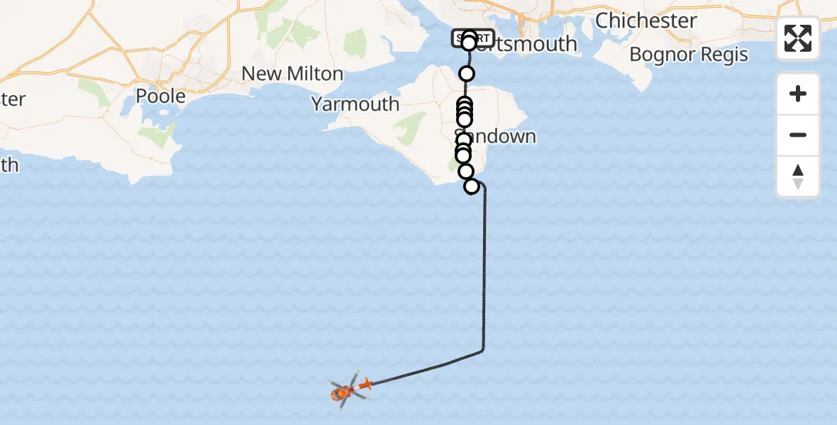 Flight route map: Coastguard Helicopter to English Channel, English Channel