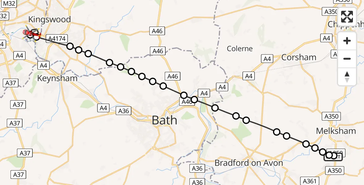 Routekaart van de vlucht: Air Ambulance Helicopter to Bristol, Dundridge Lane