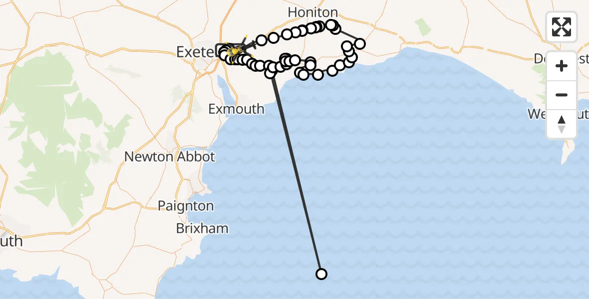 Flight route map: Police Helicopter to Rockbeare, Westcott Road
