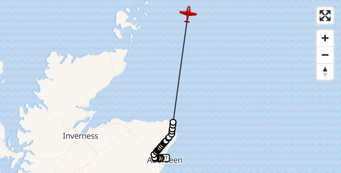 Flight route map: Air Ambulance Aircraft to North Sea, North Sea