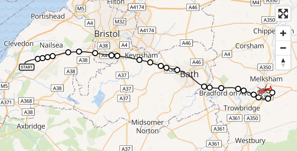 Routekaart van de vlucht: Air Ambulance Helicopter to Melksham, Commerce Way