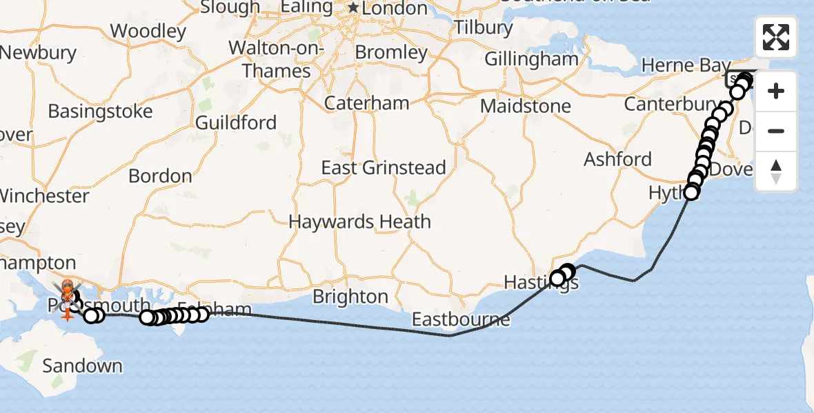 Flight route map: Coastguard Helicopter to Solent Airport, Solent Airport