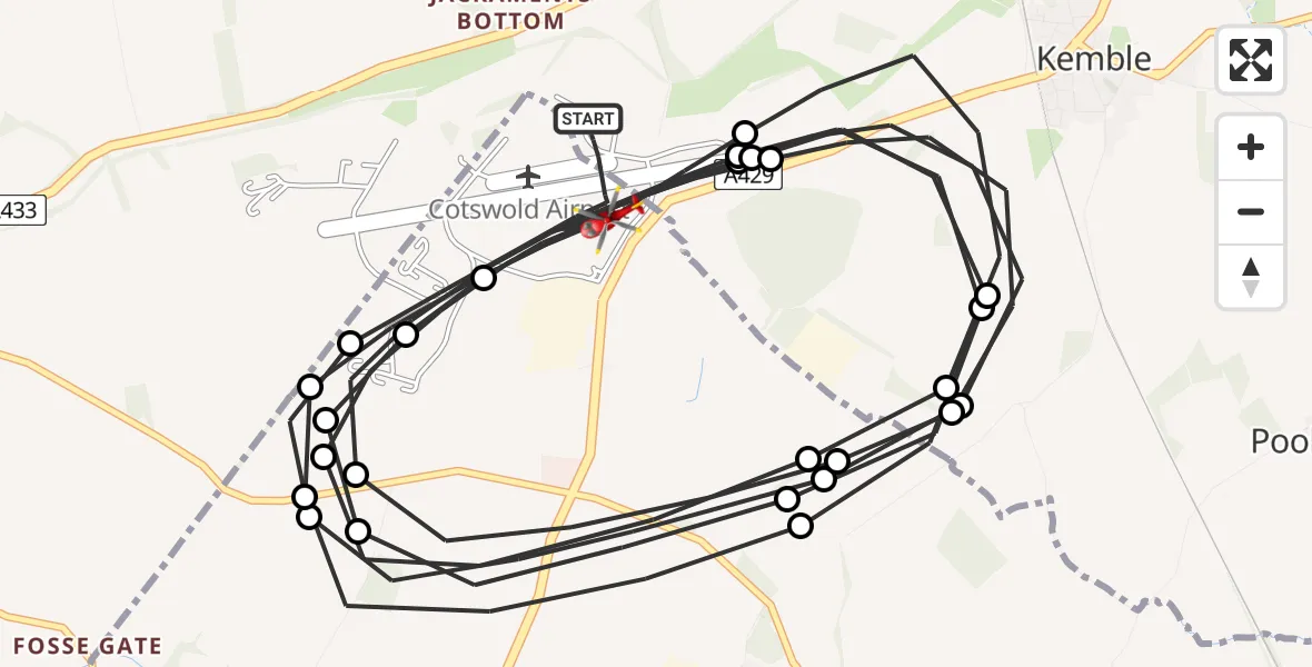 Flight route map: Air Ambulance Helicopter to Cotswold Airport, Cotswold Airport