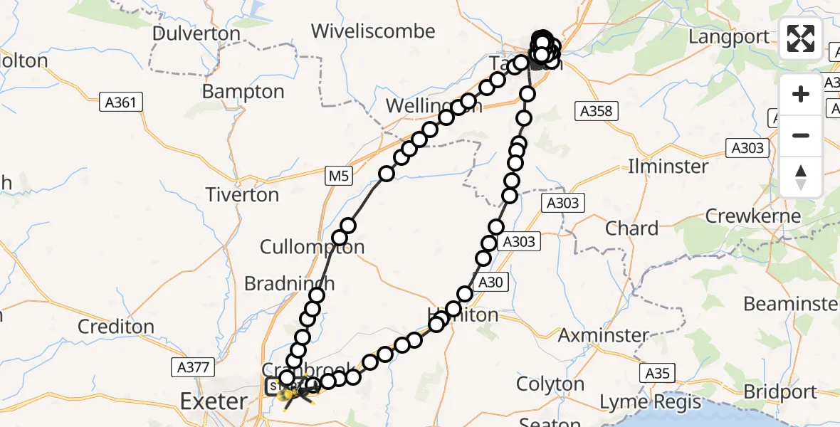 Flight route map: Police Helicopter to Exeter International Airport, Exeter International Airport