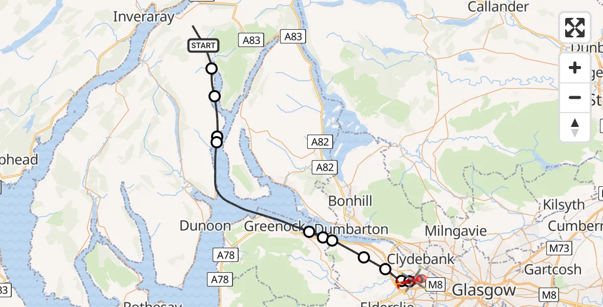 Routekaart van de vlucht: Air Ambulance Helicopter to Glasgow Airport, Glasgow Airport