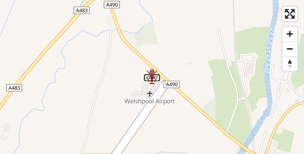 Flight route map: Air Ambulance Helicopter to Welshpool Airport, Welshpool Airport
