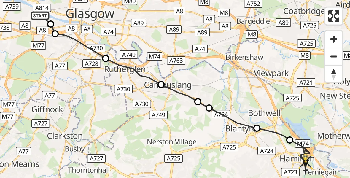 Flight route map: Police Helicopter to Hamilton, Angus Avenue
