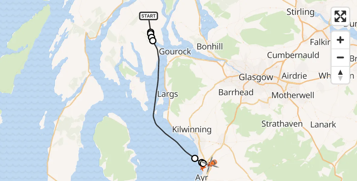 Flight route map: Coastguard Helicopter to Glasgow Prestwick Airport, Glasgow Prestwick Airport