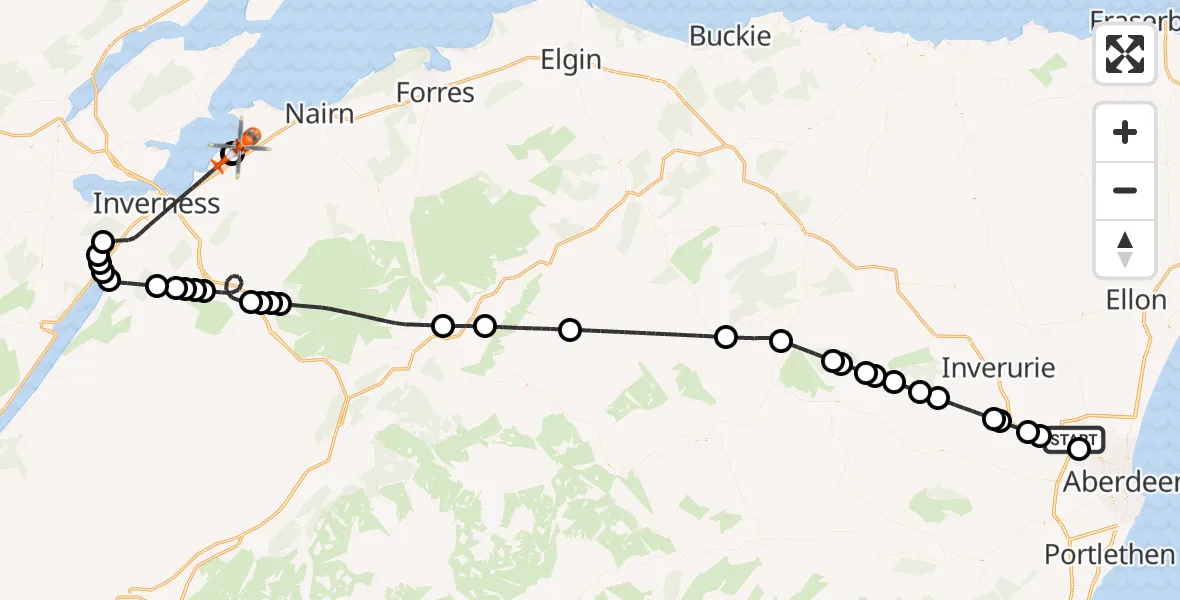 Flight route map: Coastguard Helicopter to Inverness Airport, Inverness Airport