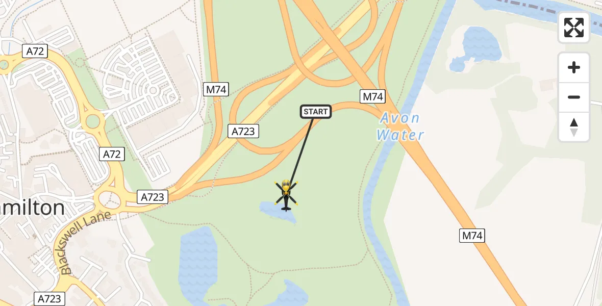 Flight route map: Police Helicopter to Hamilton, Motherwell Road