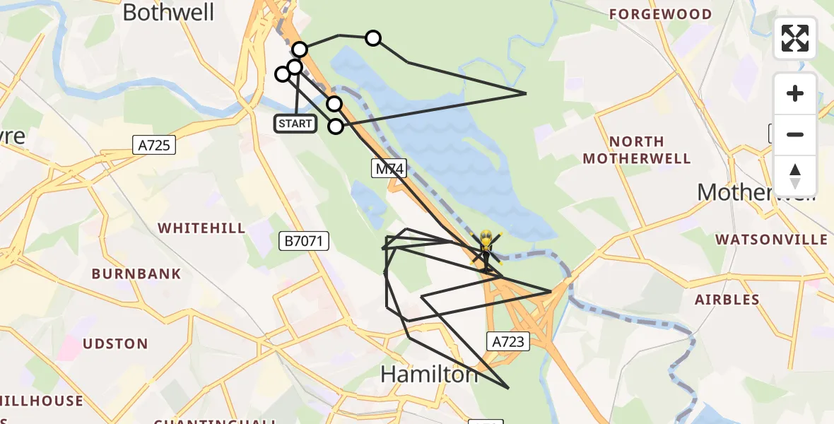 Flight route map: Police Helicopter to Motherwell, Motherwell