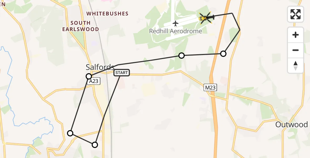 Flight route map: Police Helicopter to South Nutfield, Crab Hill Lane