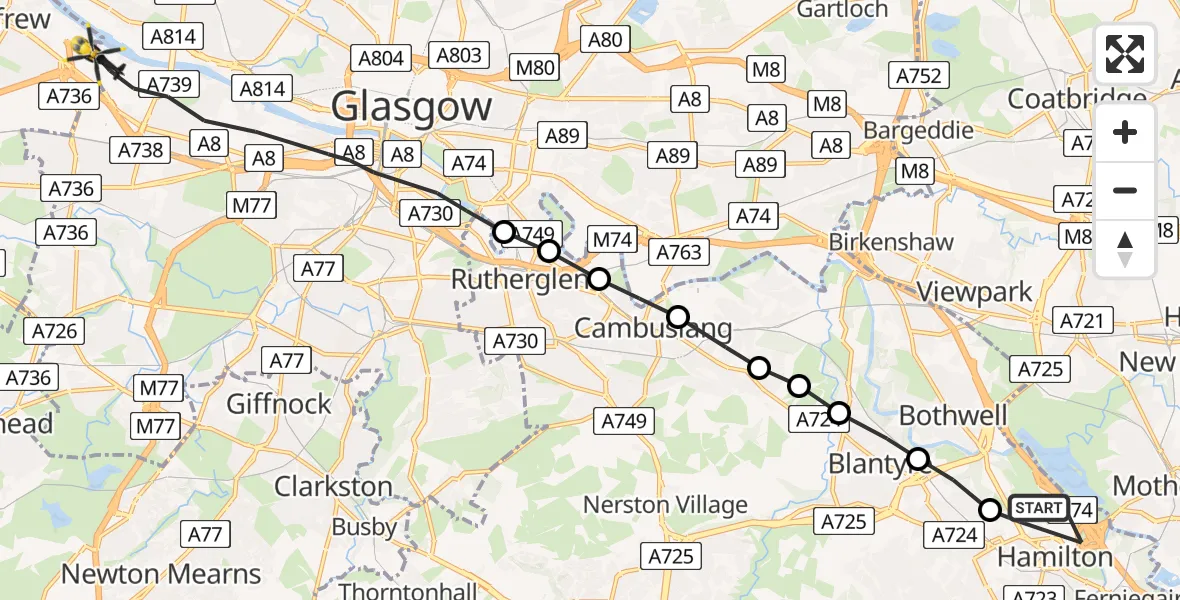 Routekaart van de vlucht: Police Helicopter to Renfrew, King's Inch Drive