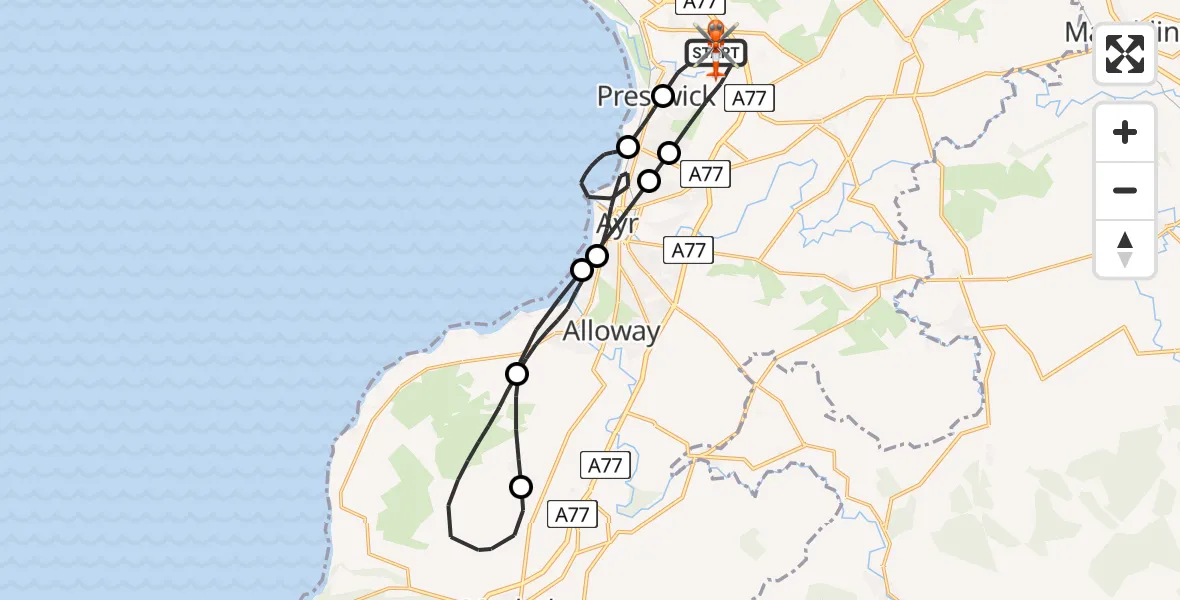 Flight route map: Coastguard Helicopter to Glasgow Prestwick Airport, Glasgow Prestwick Airport