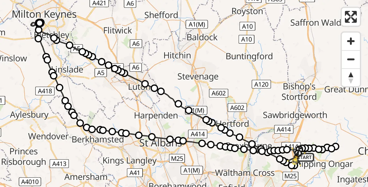 Flight route map: Police Helicopter to North Weald Airfield, North Weald Airfield